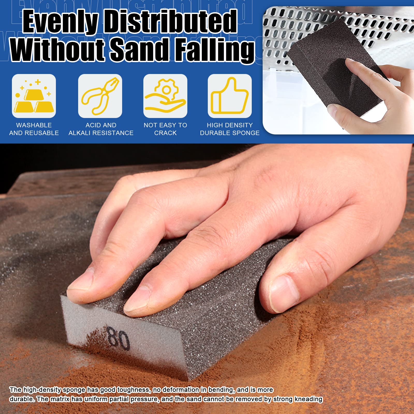 Glarks Kit di 16 spugne abrasive a grana 100, 15 pezzi, 10 x 7 x 2,5 cm, blocchi abrasivi lavabili e riutilizzabili e 1 pennello, ideali per la lavorazione del legno, la lucidatura dei metalli del