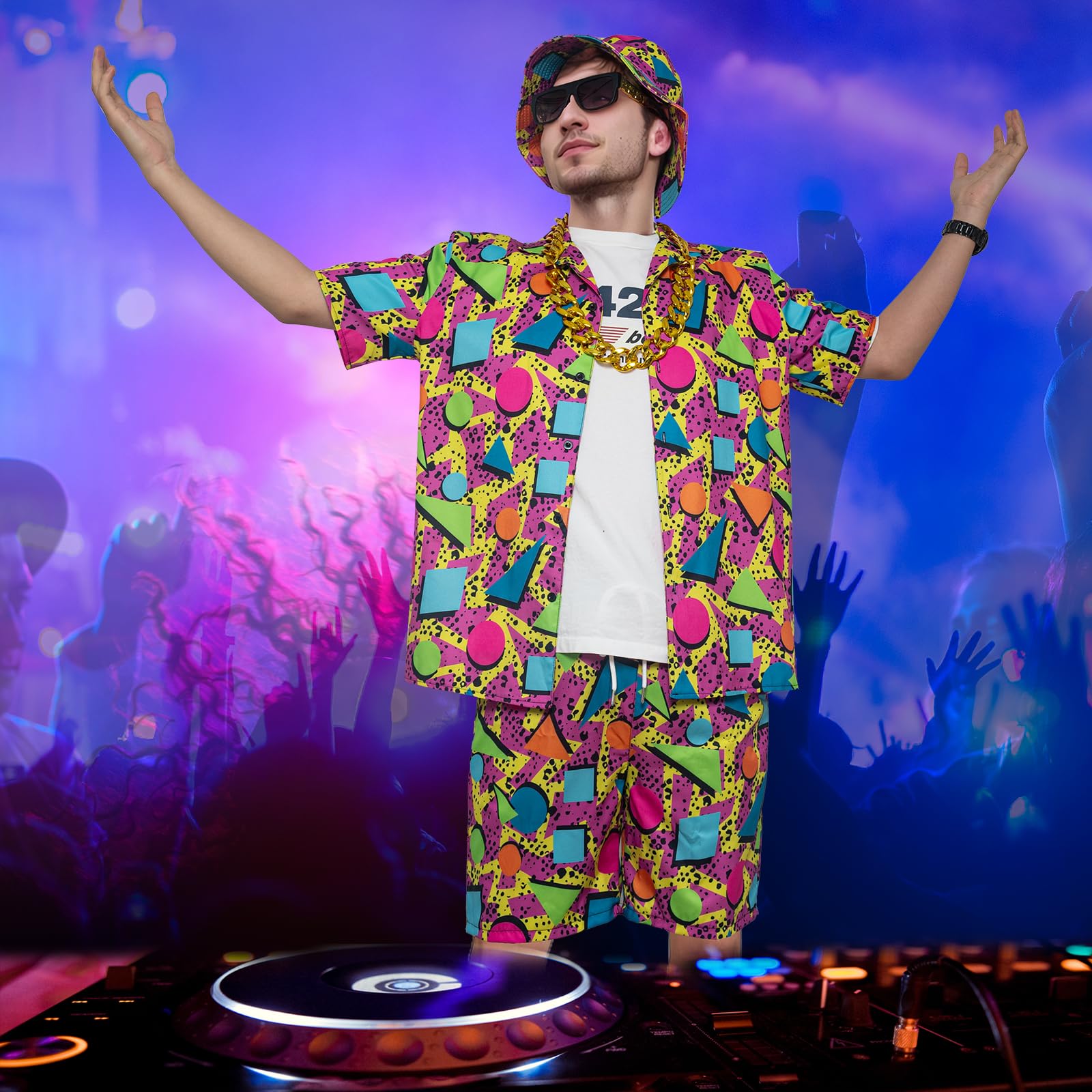 Conjunto de hip hop de los años 80 y 90 para adultos, disfraz retro de los años 80 y 90, conjunto de hip hop con sombrero y gafas, ropa deportiva para fiesta temática de discoteca