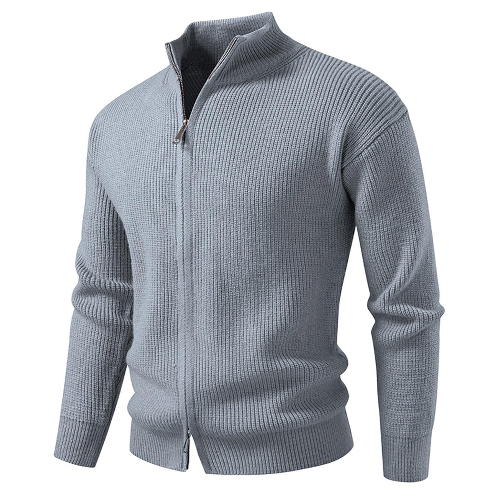 Suéter de hombre, elegante cárdigan de cuello alto con doble cremallera para uso informal, perfecto para primavera, otoño e invierno, diseño de punto cómodo y moderno.