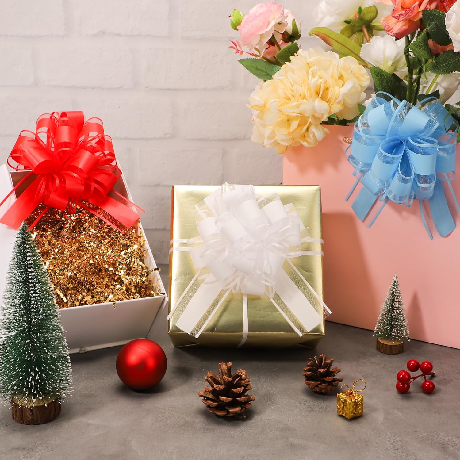 EUSOAR White Bows for Gift Wrapping, 12pcs 6" Organza Present Decoration Large Ribbon Pull Bows, Baskets Flower Gift Box Wrap Bows for Wedding Christmas Birthday Party Valentine Holiday Anniversary