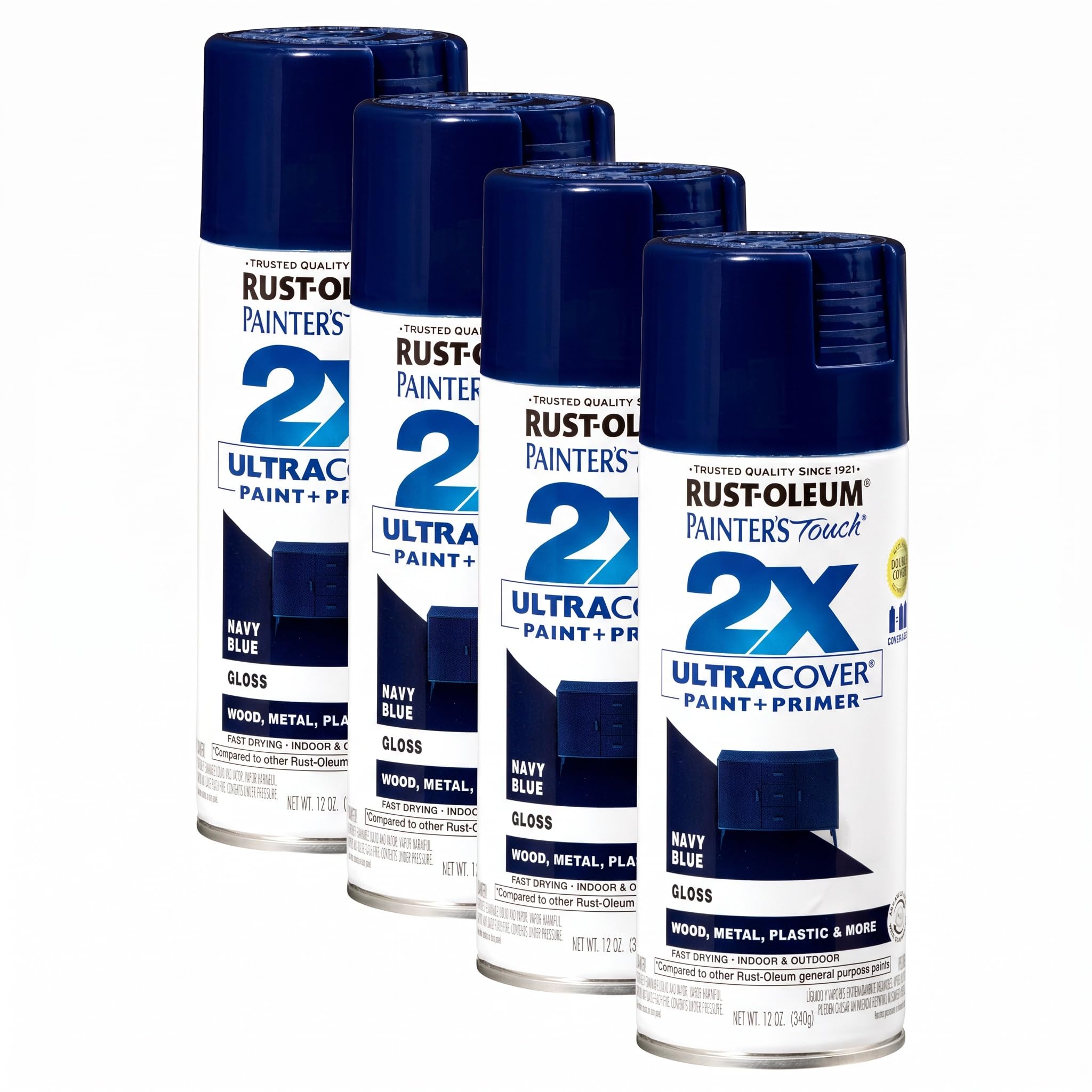 Rust-Oleum 334041 Painter's Touch 2X Ultra Cover Spray Paint, 12 oz, Gloss Navy Blue (Pack of 4)