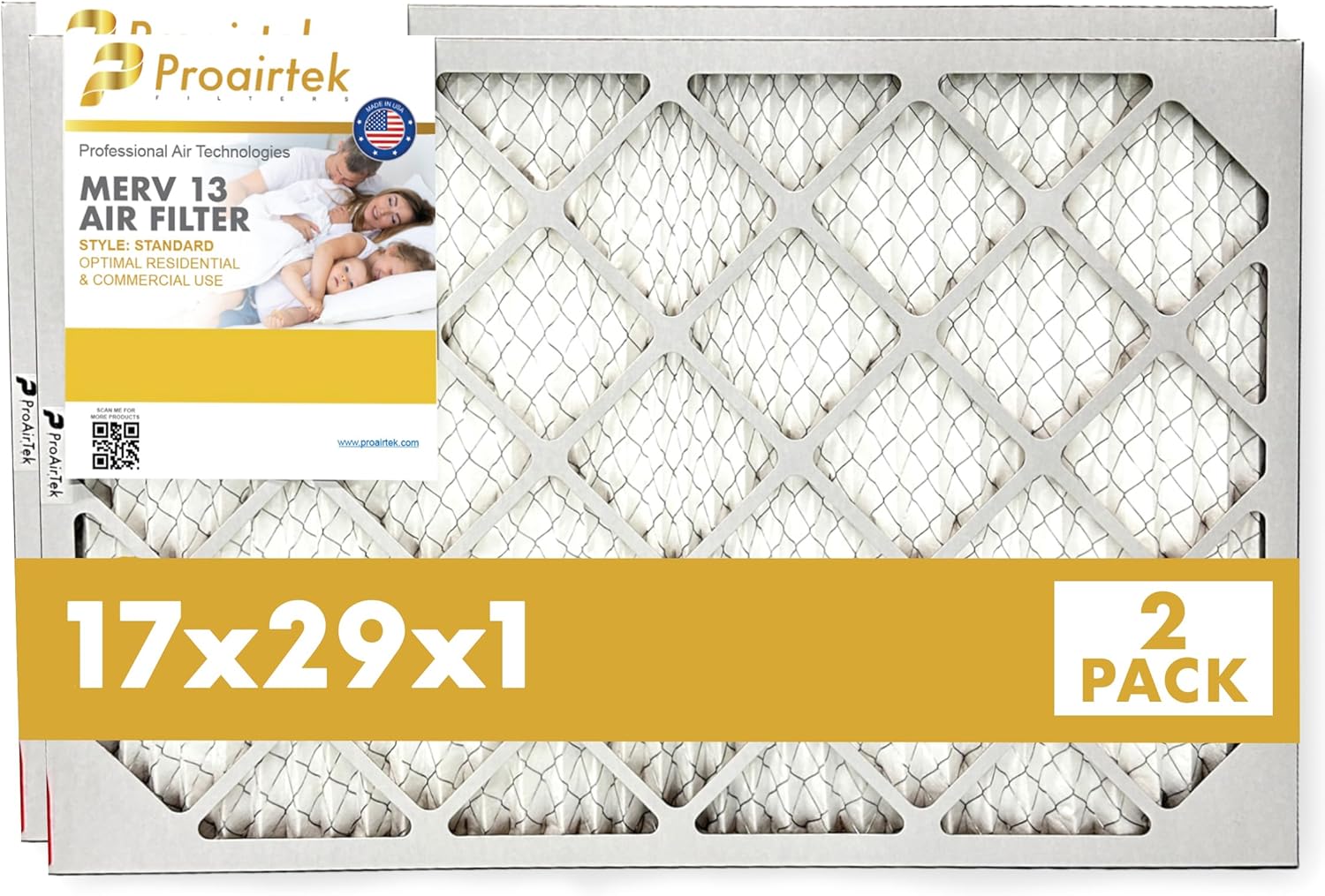 Proairtek AF17H29H1M13SWH Model Standard 17.50x29.50x1 Pack of 2 Air Filters, MERV 13; Ideal for Anyone Wanting Crisp Air in Their Home