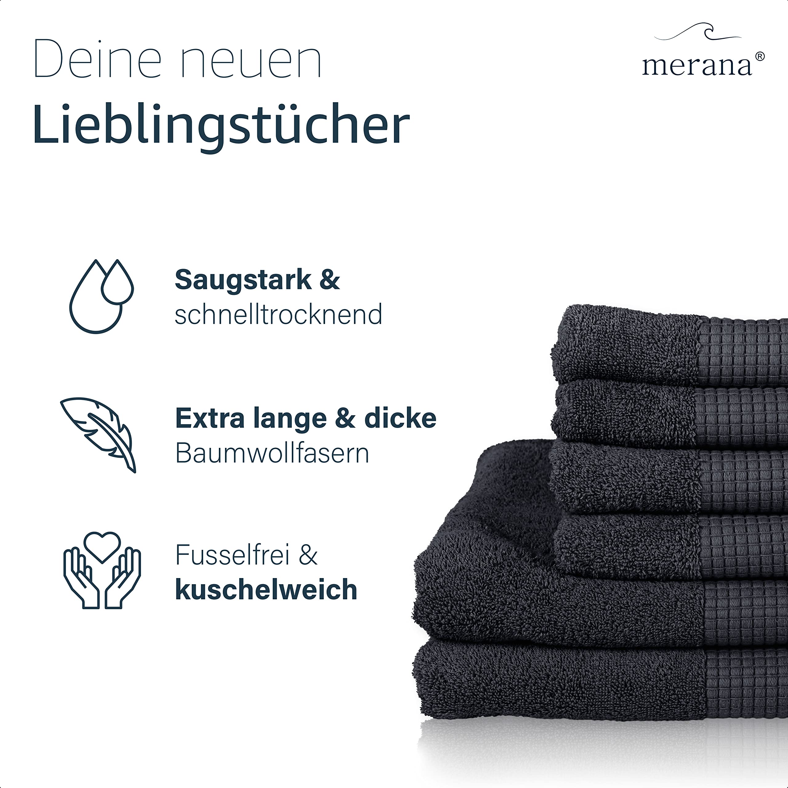 Merana Hand Towel Set, Black, 2 x Duschtücher (70x140cm) - Image 2