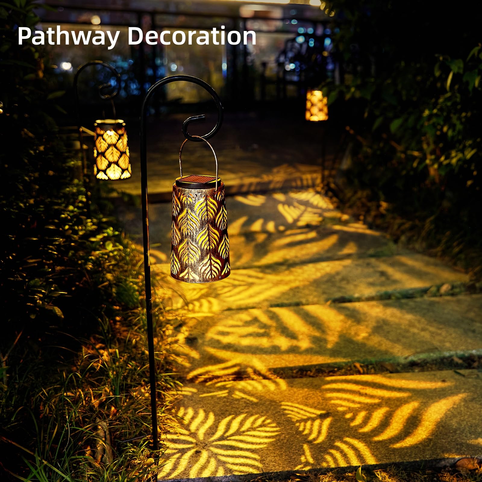 Prettidecor Farol solar para decoración de jardín al aire libre, paquete de 2 luces solares colgantes, decoración de granja al aire libre, linterna impermeable para patio, mesa, camino, regalo de