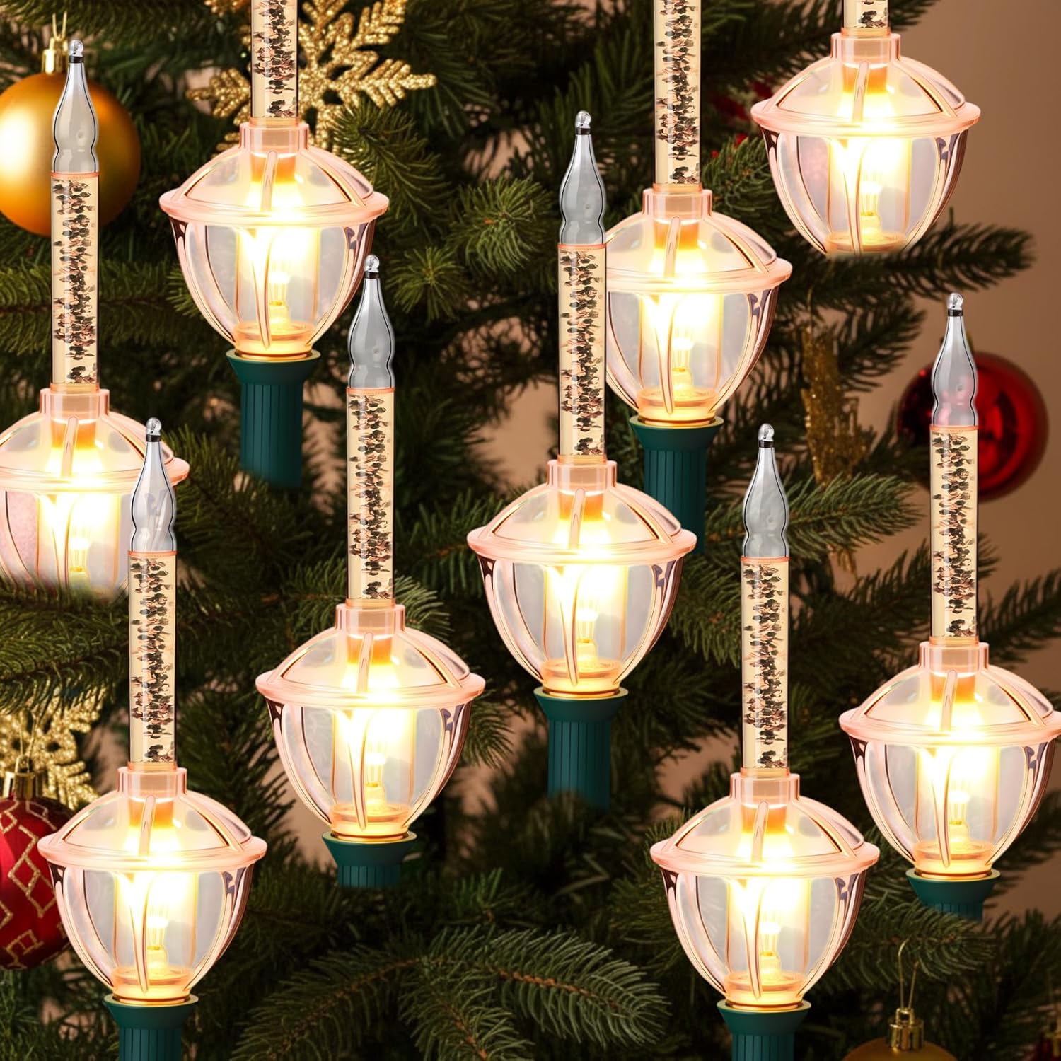 2 Set Christmas Bubble String Lights 17.6Ft with 18 Gold Bulbs E12 Base Hanging Vintage Christmas Bubble Lights UL Listed for Indoor Outdoor Holiday Xmas Tree Fireplace Patio Decorations