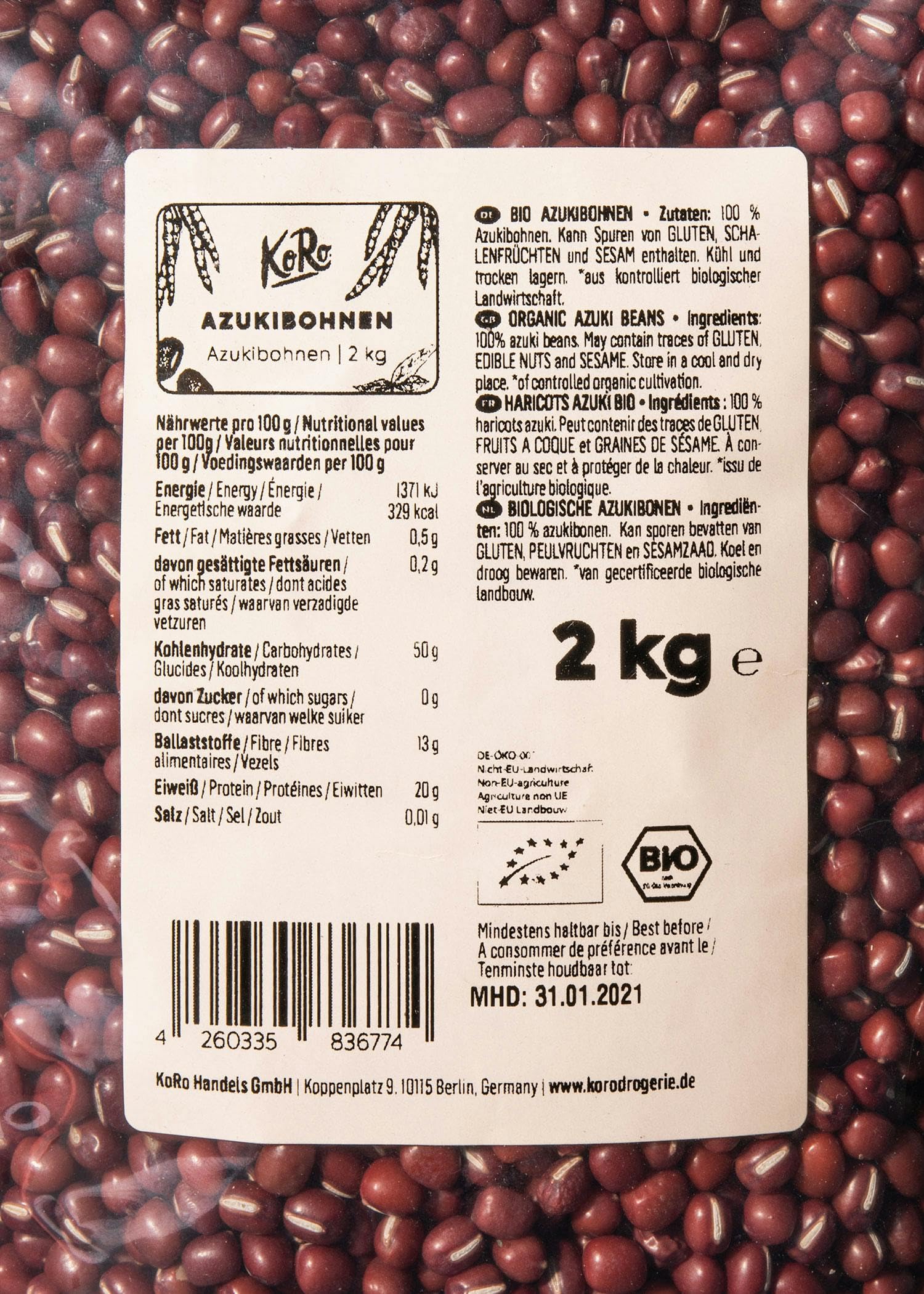 KoRo - Fagioli Azuki bio 2 kg - maxi formato - versatili e da agricoltura biologica - per zuppe, contorni e perfino dolci