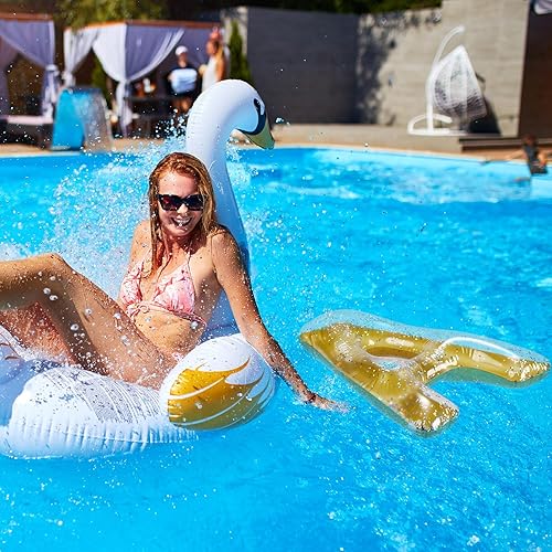 Miniatura 3 de Flotador inflable de piscina de una sola letra, decoración de fiesta de piscina, letras flotantes de confeti para piscina, alfabeto dorado, balsas