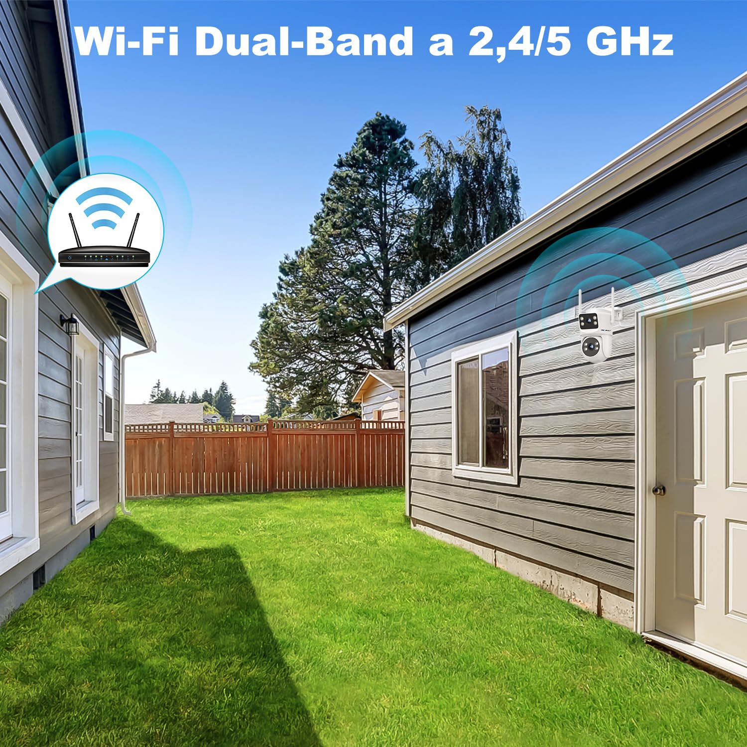 GENBOLT Telecamera WiFi Esterna Doppia Lente PTZ Videocamera Sorveglianza | 2.4/5Ghz, PoE, Registrazione 24/7, Archiviazione Cloud, Visione Notturna Colore, Inseguimento Auto, Rilevamento Umano