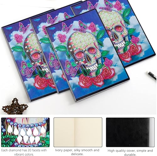 Miniatura 4 de 4 paquetes de cuadernos de pintura de diamantes de Halloween – A5 5D DIY esqueleto con forma especial de diamantes cuadernos de bocetos de arte de