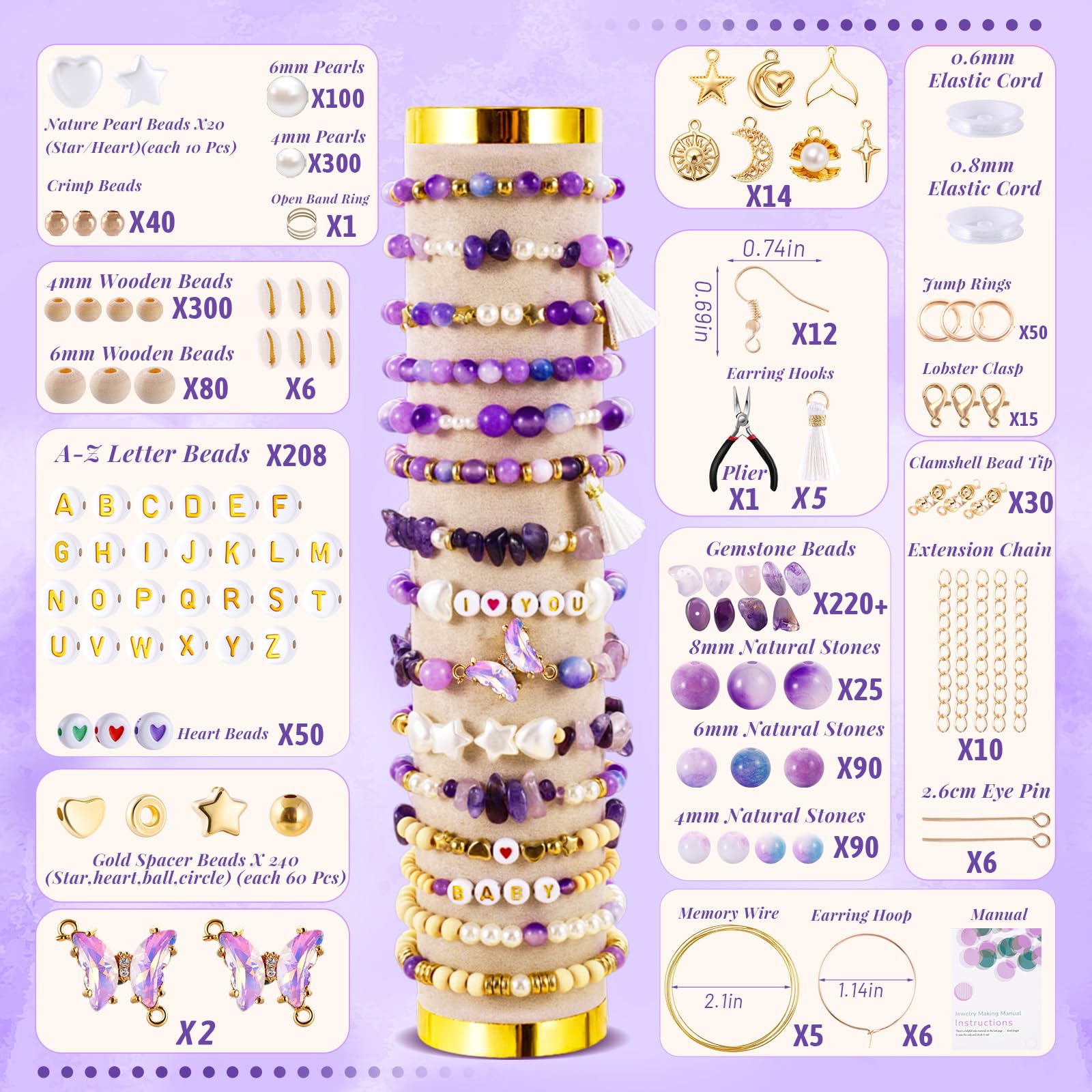 Wurosi Kit de suministros para hacer joyas, kit de fabricación de pulseras