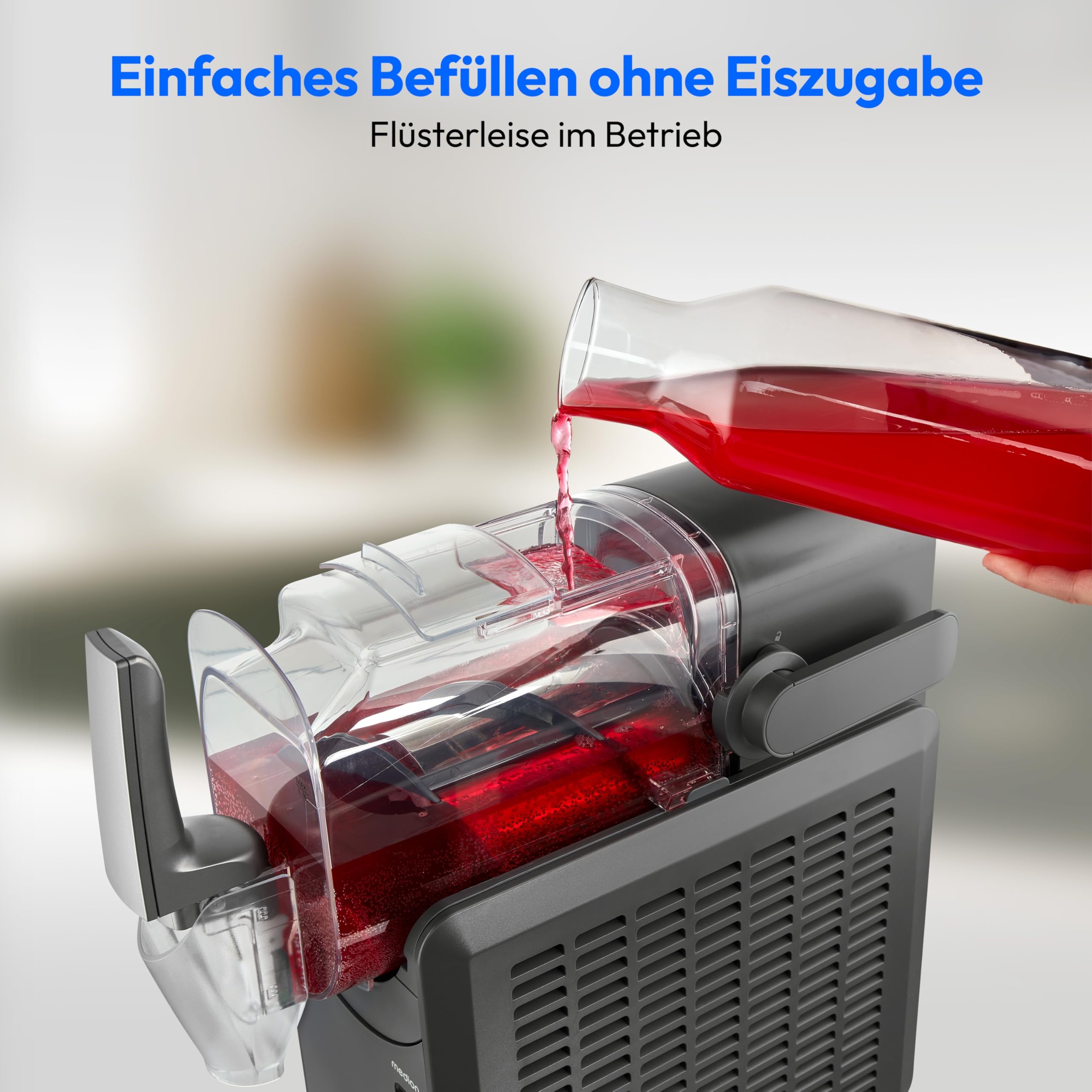 MEDION Slush Maschine (2,6 Liter Slush-Eis Kapazität, 1,9 Liter Fassungsvermögen, Slush Ice Maker für Getränke, 5 Getränkemodi, 30-60 Minuten Zubereitungszeit, Kompressor, Slush Eis Maschine, MD12090)
