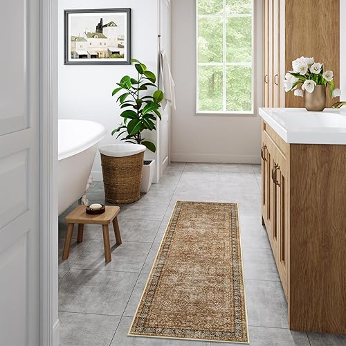 Miniatura 3 de Zealude Alfombra vintage lavable de 2 x 6 pies, antideslizante, tradicional para pasillo de cocina con respaldo de goma, alfombra de interior para