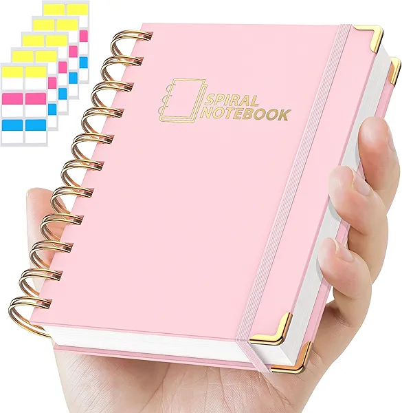 MSTONAL Lined Spiral Journal Notebook for Women Men, Small Pocket A6 300 Pages, College Ruled Hardcover Notebooks for Work and Note Taking, Journals for Writing - Pink