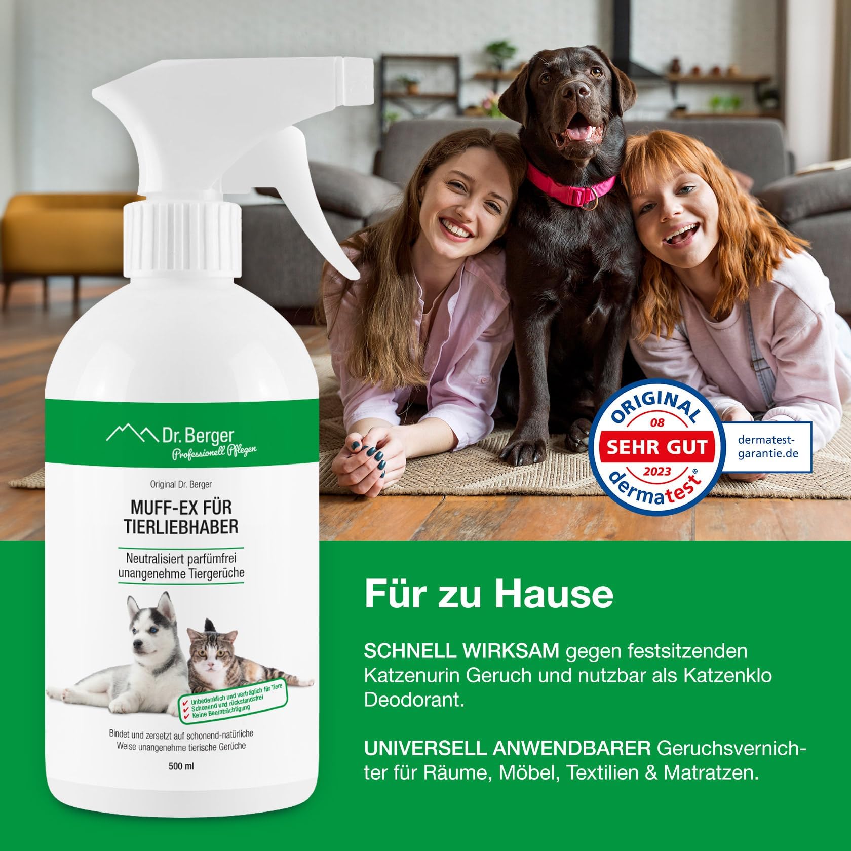 Dr. Berger Geruchsentferner Spray – Geruchsneutralisierend, Parfümfrei, Allergikergeeignet, Für Hunde & Katzen, Chemiefrei, Für Fell, Textilien &