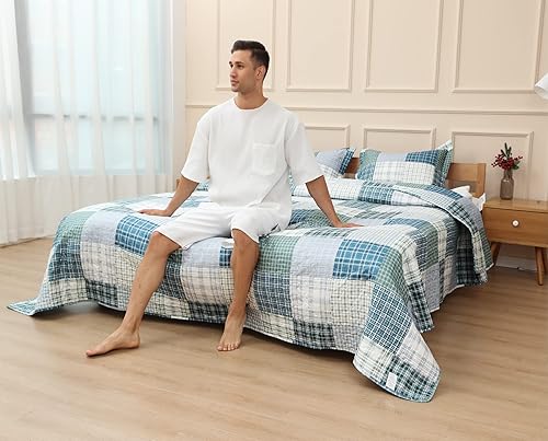 Miniatura 3 de Juego de edredón de tamaño matrimonialqueen, juego de colcha de retazos florales, ropa de cama gris y verde, colcha reversible floral ligera para el