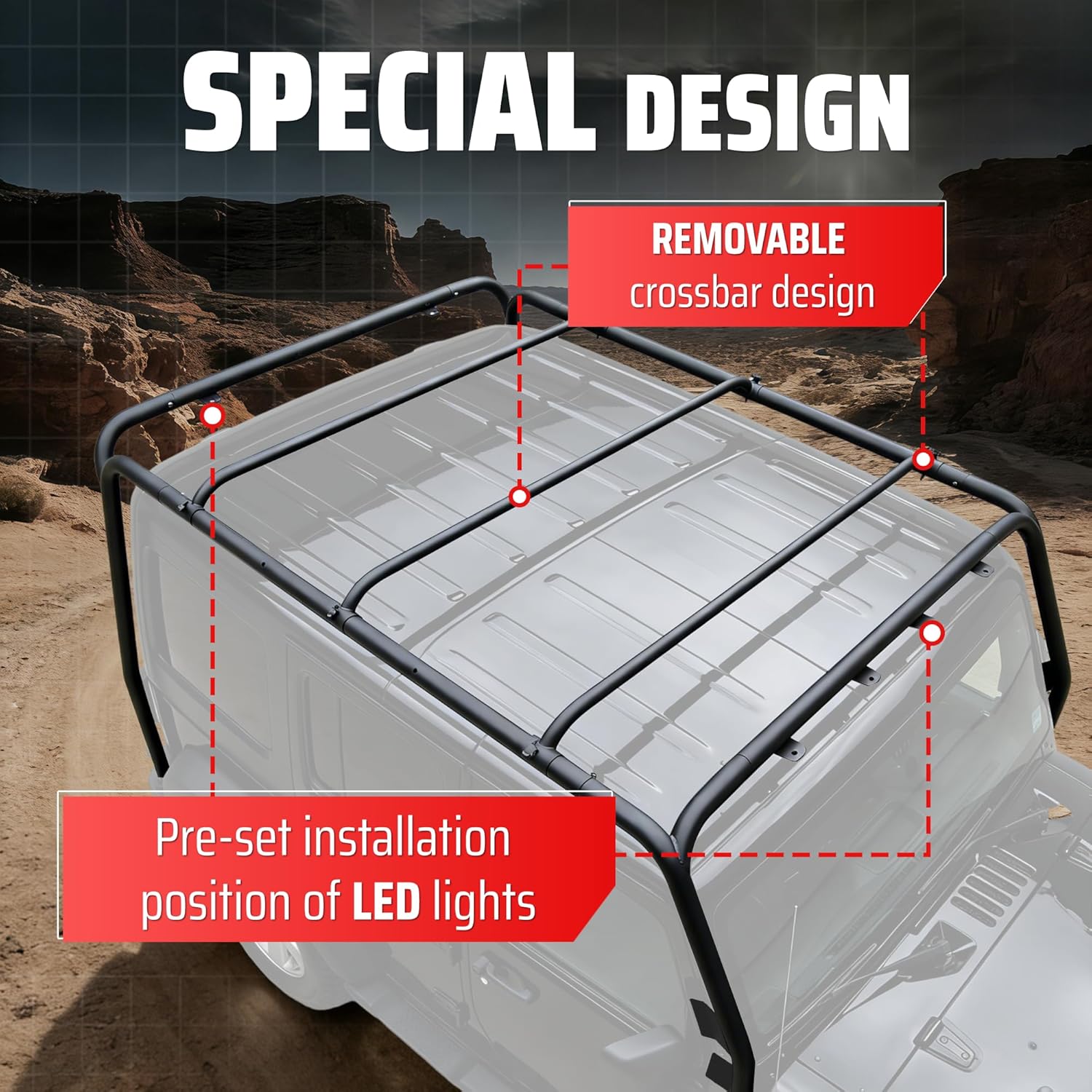 ALMULOO Roof Rack Compatible with 2007-2018 Jeep Wrangler JK 4 Door Removable Rack Extra Cargo Space Heavy Duty Top Cross Bar Utility