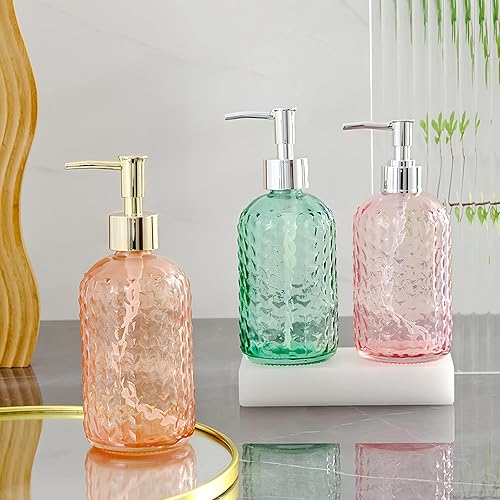 Miniatura 3 de 13 oz Glass Hand and Dish Soap Dispenser,Clear Diamond Design Glass Refillable Hand Soap Dispensers with Rust Proof Pump,Bathroom Decoration