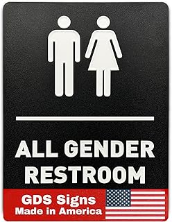 GDS All Gender Bathroom Sign - ADA Compliant, Raised Icons, Grade 2 Braille - Adhesive Strips, Easy Install - All Gender Restroom Sign for Business, Bathroom Signs for Business, Restroom Signs - 6"W x 8"H - Plastic - Made in USA