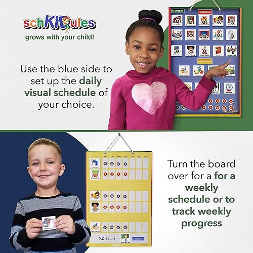 Miniatura 3 de SchKIDules Tabla magnética de horario visual y progreso para la escuela, con 123 imanes y una tabla plegable de 2 lados de 18 pulgadas para horarios