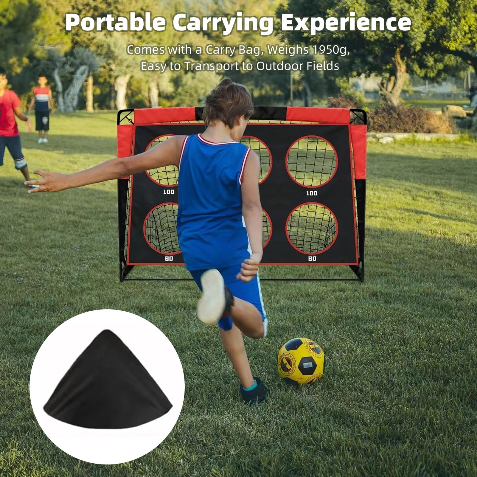 Porta da calcio portatile design 2 in 1, rete da calcio pieghevole per allenamento all'aperto con 5 zone bersaglio, tessuto Oxford 450D 59x47,2x47,2 pollici