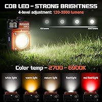 Vista 2 de MyCompix Luz de Camping Portátil, Linterna LED de Camping Ajustable de 3500LM Recargable con Tiempo de Funcionamiento de 2.5-15H y Pantalla