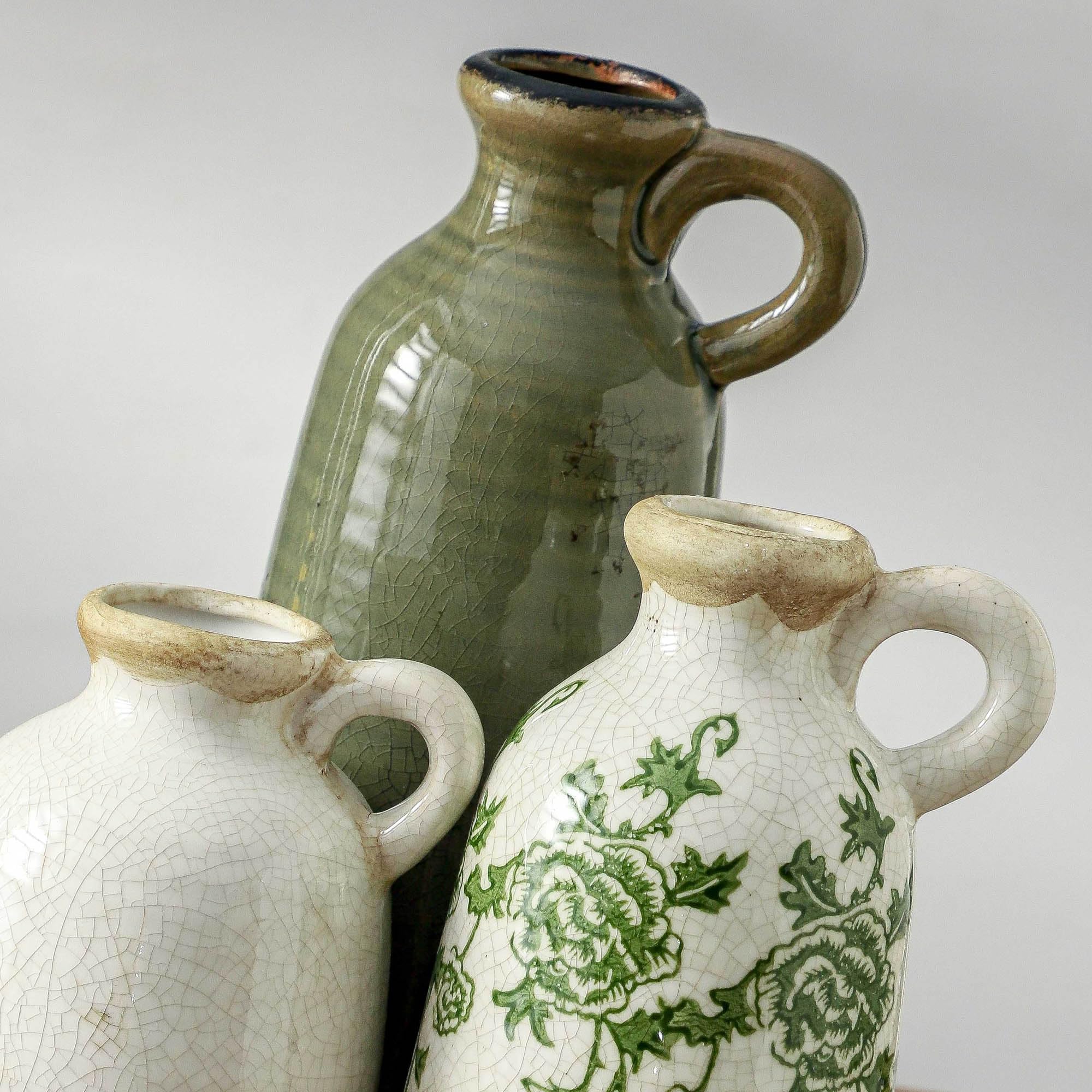 Vintage-Vasen-Set mit Griff, Keramik, rustikale Vasen, Heimdekoration, Bauernhaus, dekorative Vase, Keramik, modern, für Tisch, Kaminsims, Eingangsbereich, Bücherregal, Wohnzimmer, Küche, Schlafzimmer