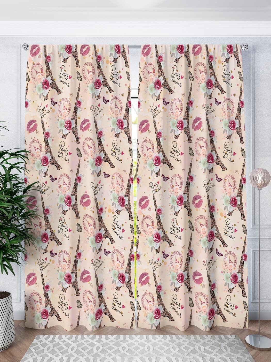 LHD HUB 3D Paris Digital Printed Polyester Fabric Curtains for Bed Room, Living Room Kids Room Color Brown Window/Door/Long Door (D.N.55) (4 x 9 Feet (Size: 48 x 108 Inch) Long Door, 2)