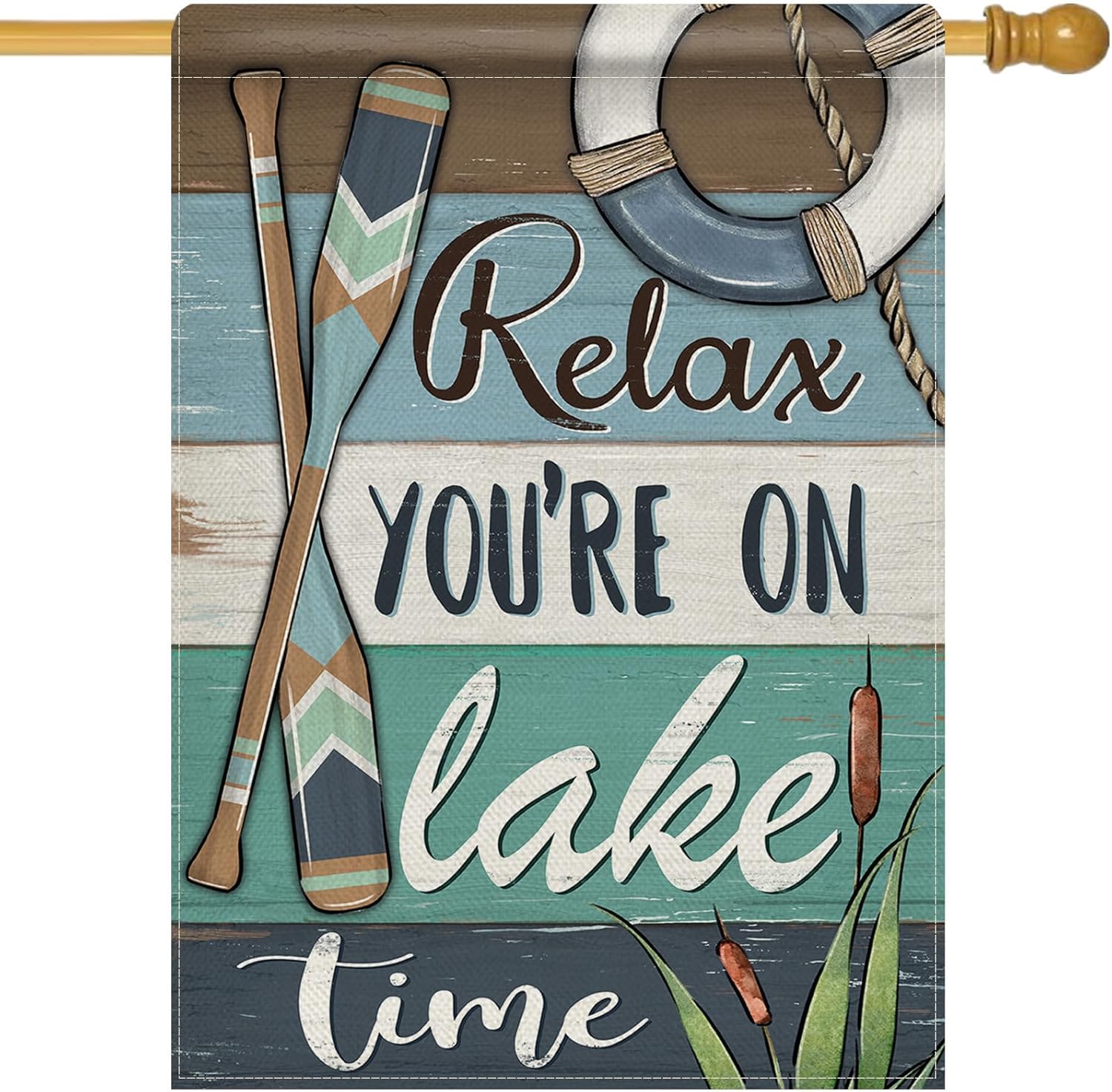 Dyrenson Relax You're on Lake Time 28 x 40 House Flag Double Sided, Spring Summer Lakehouse Paddle Life Buoy Garden Yard Decorations, Farmhouse Burlap Outdoor Decor Decorative Large Flag