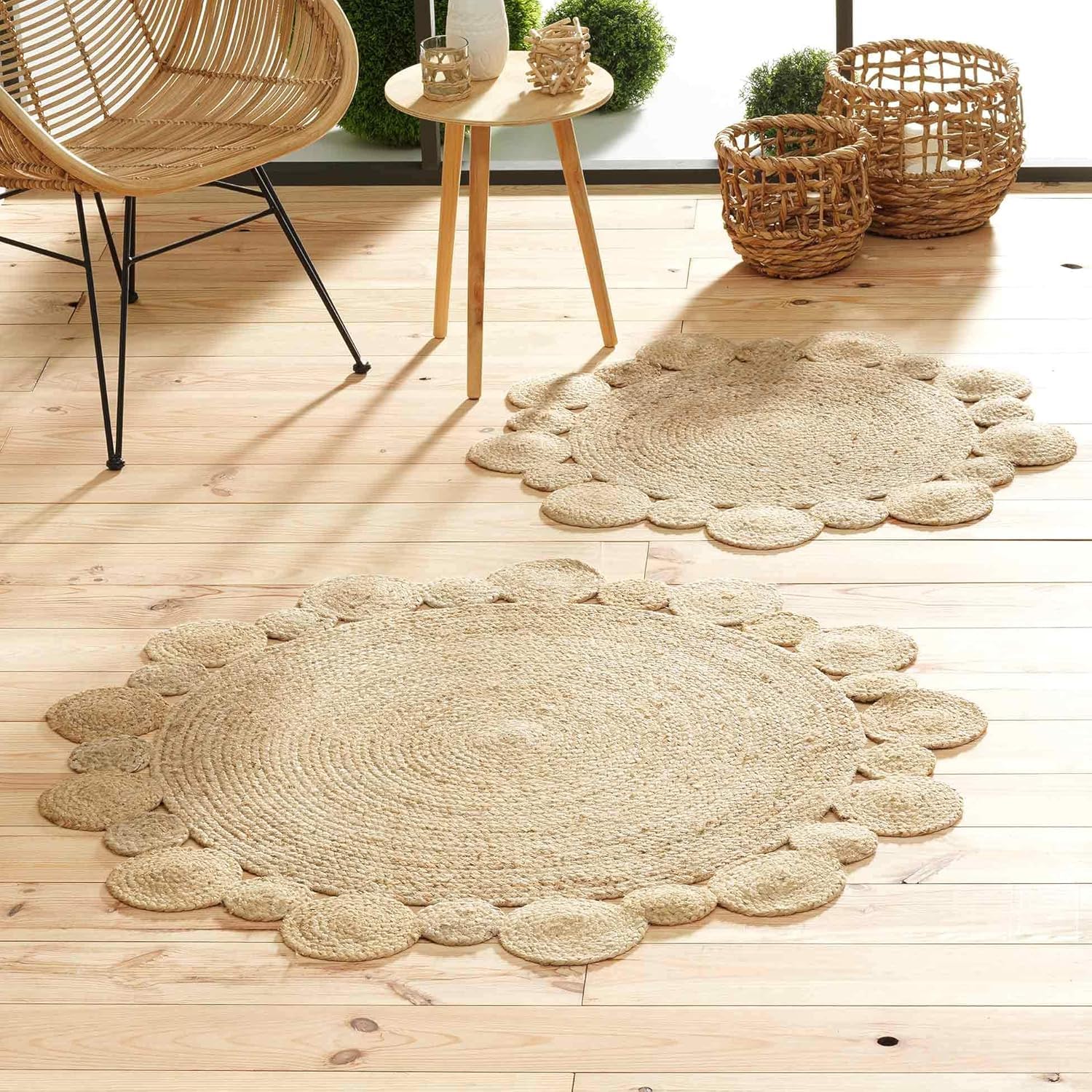 Promo Linge Tapis Rond 120 cm Jute Ajouré Cordou - Décoration Intérieure Écologique et Unique - Facile d'entretien
