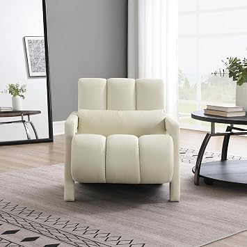 Modern Upholstered Accent Chair with Lumbar Pillow, Comfortable Linen Fabric Armchair, Comfy Single Sofa Lounge Chair for Reading, Home Theater, Living Room, Bedroom Beige