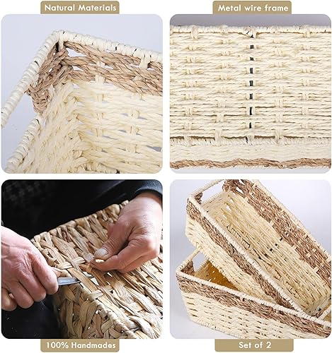 Miniatura 7 de Uziass Cesta de papel higiénico, cestas de almacenamiento de mimbre, cesta de almacenamiento de jacinto, cestas de almacenamiento tejidas para