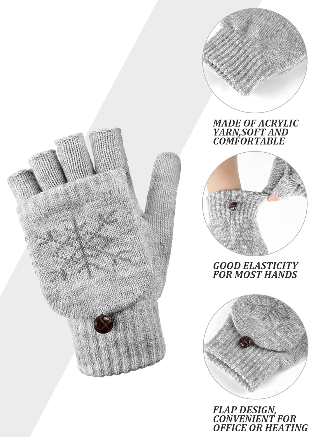 Bencailor 3 Pairs Winter Knitted Convertible Fingerless Gloves Knit Flip Fingerless Gloves with Fingers Cover for Women Men - Image 3