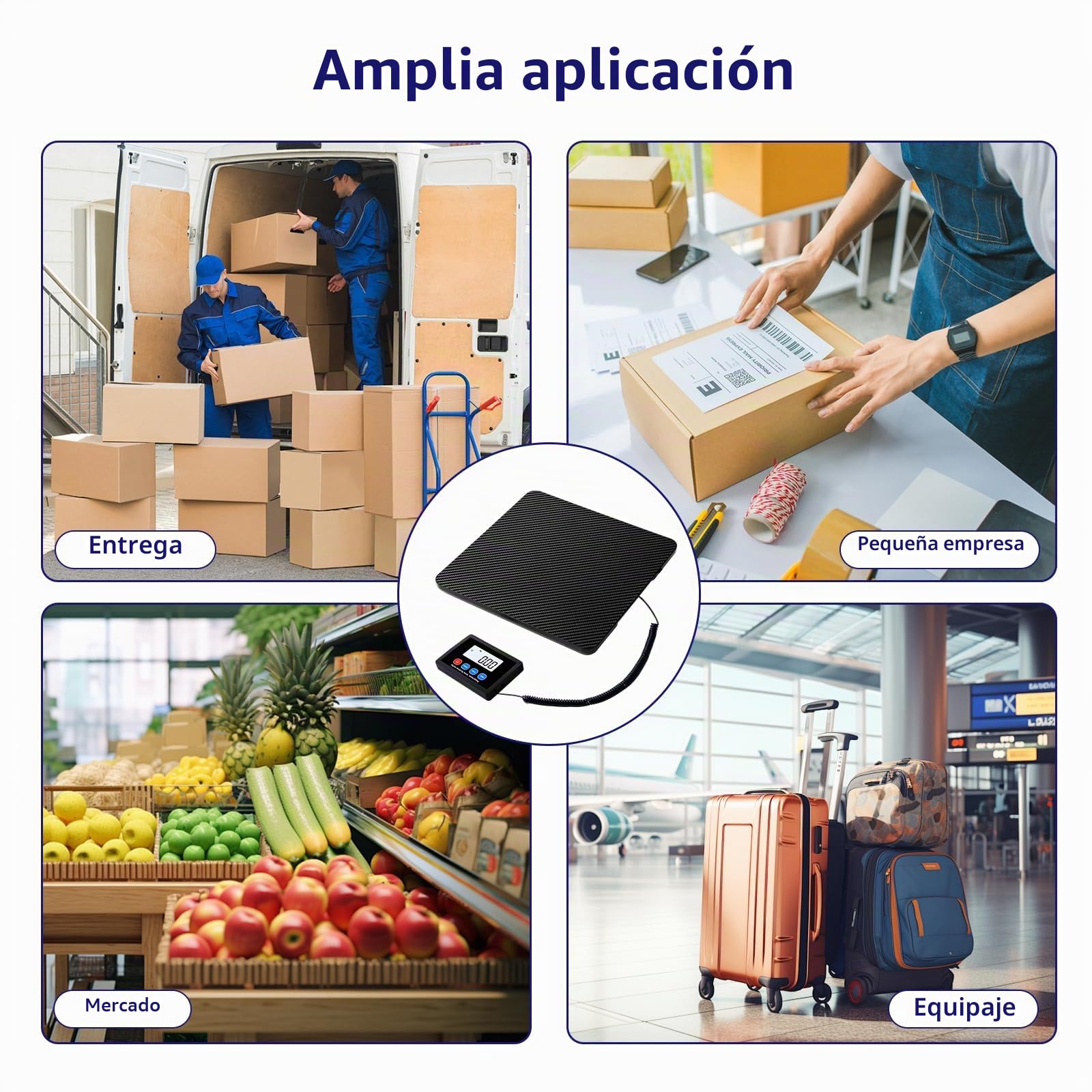 Báscula de Paquete 200KG, Báscula cocina industrial con función LCD/Hold/Tara, Balanza Postal Digital para Paquetes/Almacenes/Equipaje, pilas y alimentación USB
