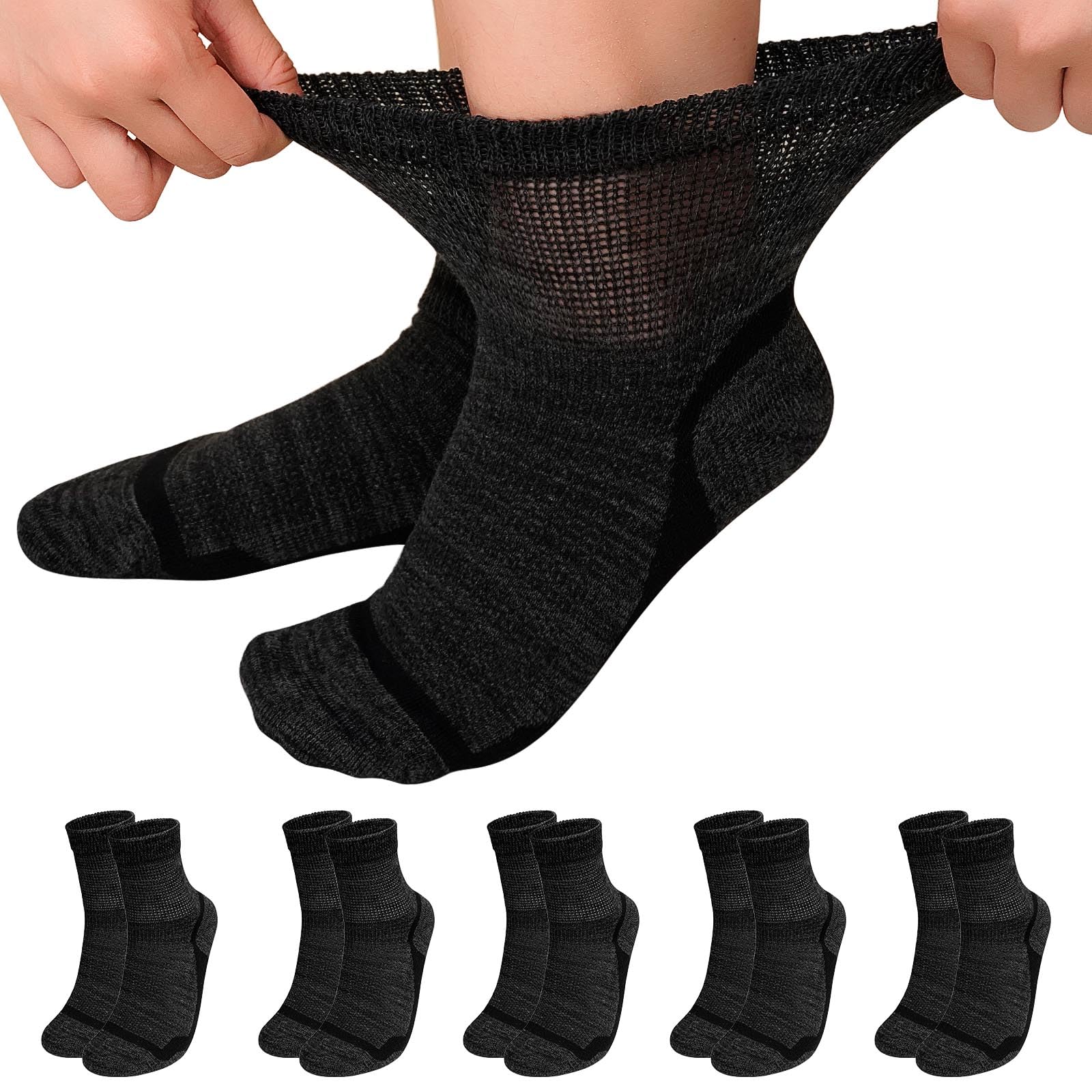 LOFIR Bambus Diabetiker Socken für Damen: Diabetikersocken Ohne Gummibund Herren Extra Weit Breiter Gürtel Ohne Naht kurz Socken für Senioren Geschwollene füße 5 Paare 39-46