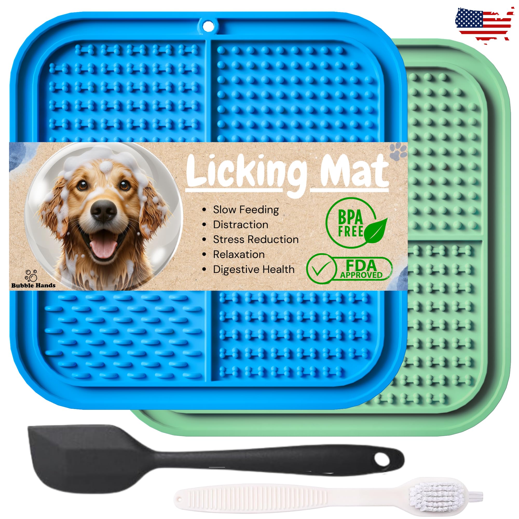 Dog Lick Mat - 2 Pack Slow Feeder for Dogs & Cats to Keep Them Busy Ideal for Grooming & Bathing - Anxiety Relief & Calming