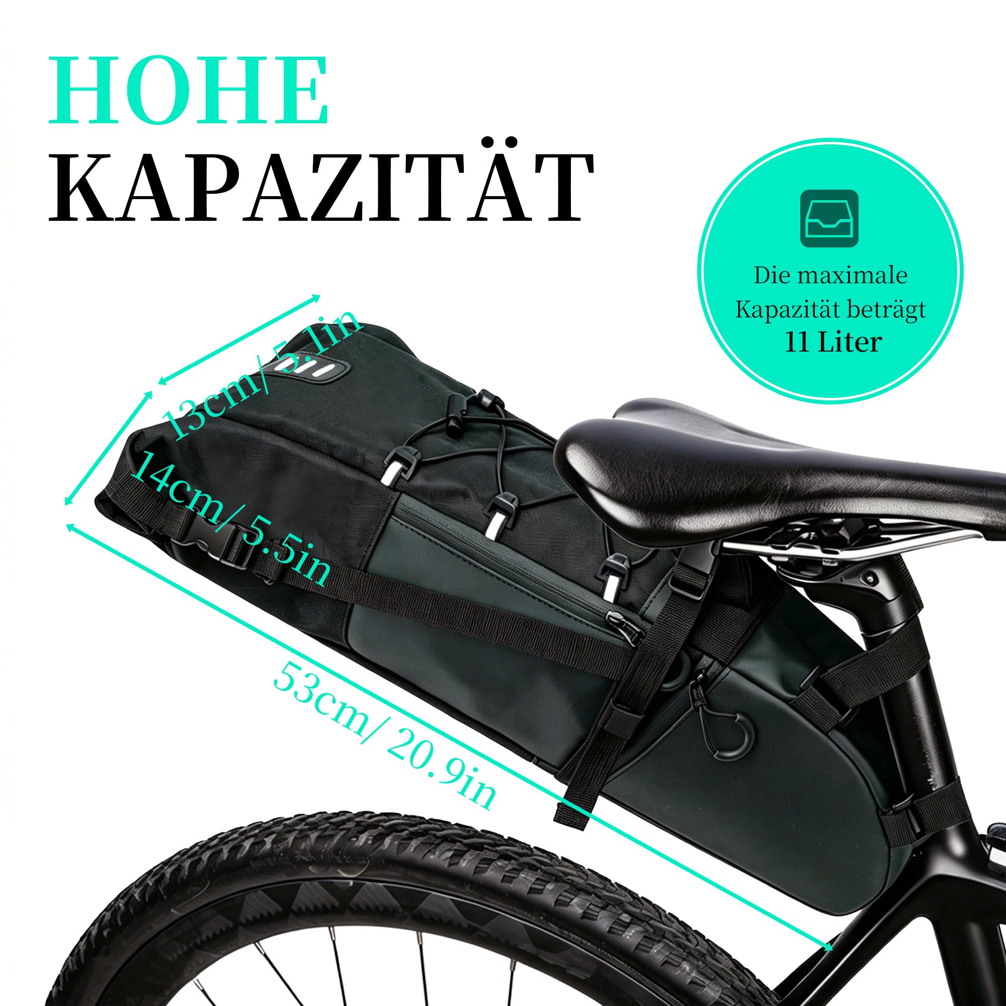 AUMTISC Fahrrad Satteltasche 11L,Sitztasche Aufbewahrungstasche für Outdoor Rennräder Fahrräder, Mountainbikes