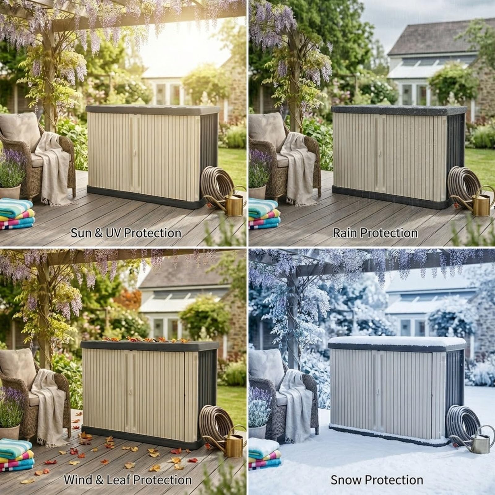 Geräteschrank für Außenbereich, Kunststoff-Gartenschrank mit Bodenplatte, Abschließbar und Wetterfest für Garten und Terrasse,Beige,Tall