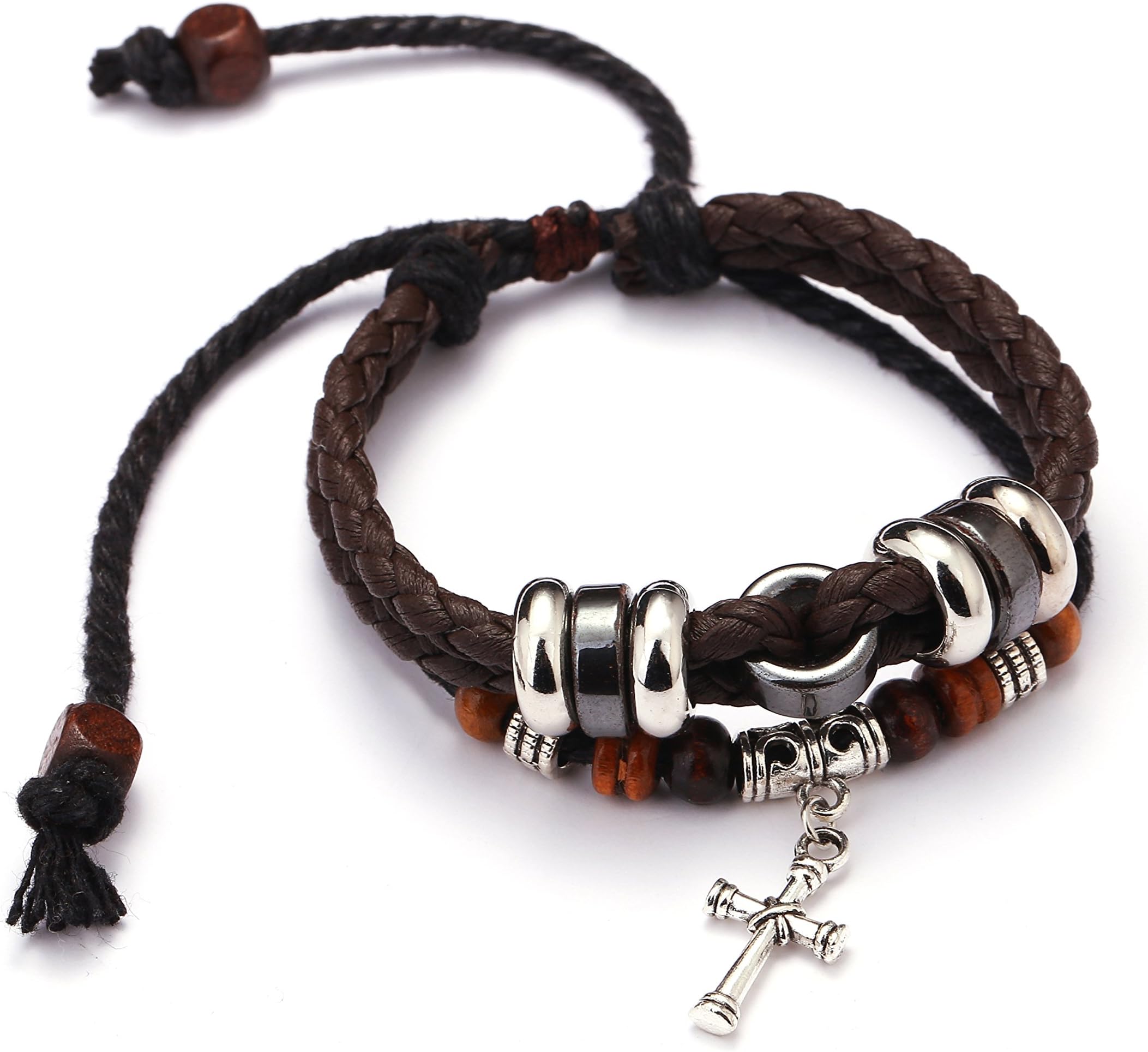 Leather Bracelet for Men Women - Multi-Layer Braided Wrist Wrap Bracelet Cuff - Adjustable