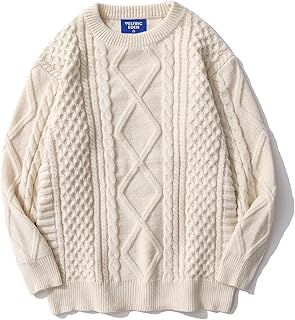 Oversized Knit Sweater Solid Vintage Pullover Sweater Unisex Woven Crewn...