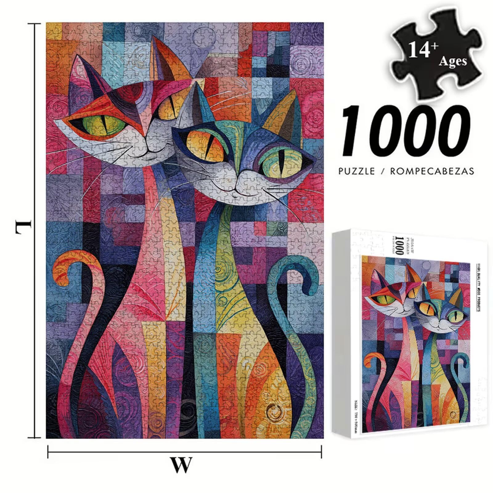 Puzzle 1200 Piezas Adultos Abstracto & Gato, Rompecabezas con Letras Traseras y Póster, Pasatiempo Antiestrés, Decoración de Pared, Regalo Decorar Mujer Hombre 75 x 50 cm (14 Años +) P3#781