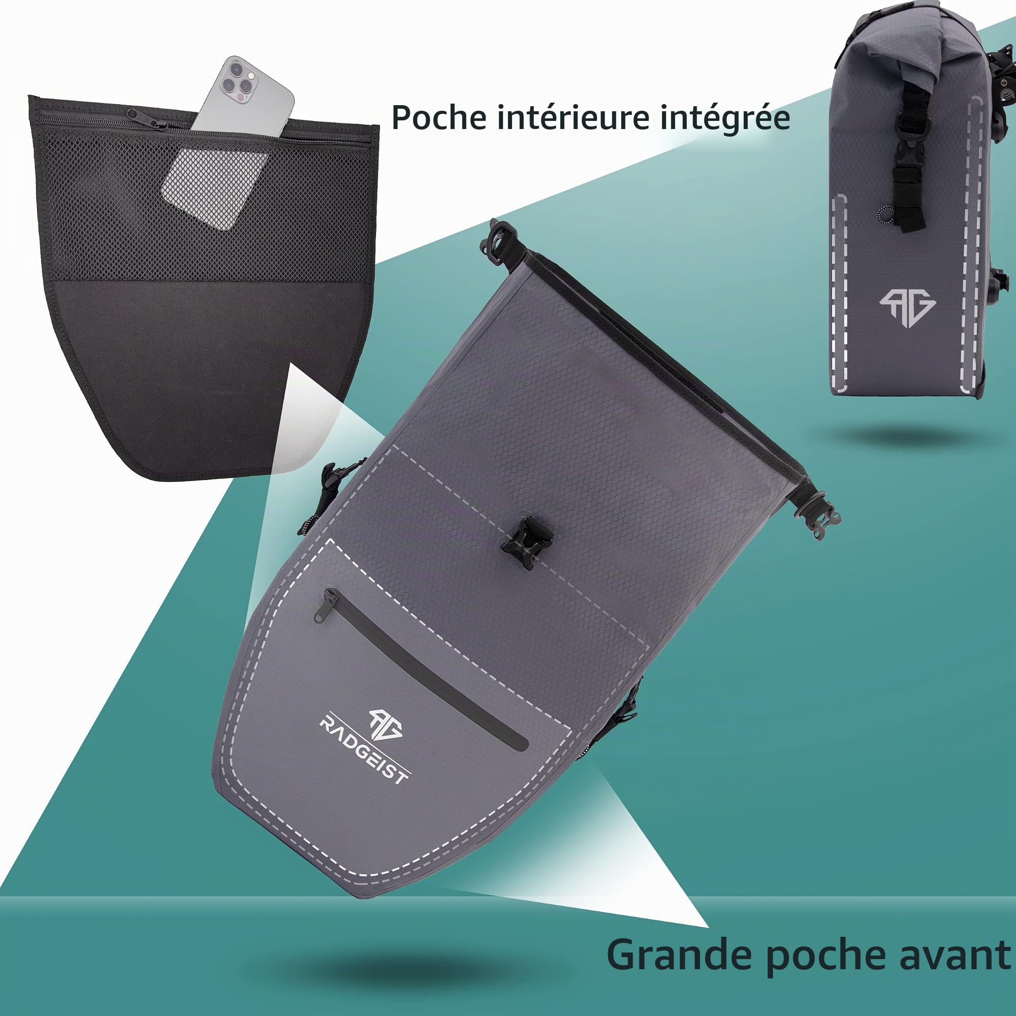 RADGEIST Sacoche de vélo pour porte-bagages - Sac pour porte-bagages de vélo - Sac de porte-bagages étanche et sac à bandoulière - Sacoche de vélo avec réflecteurs