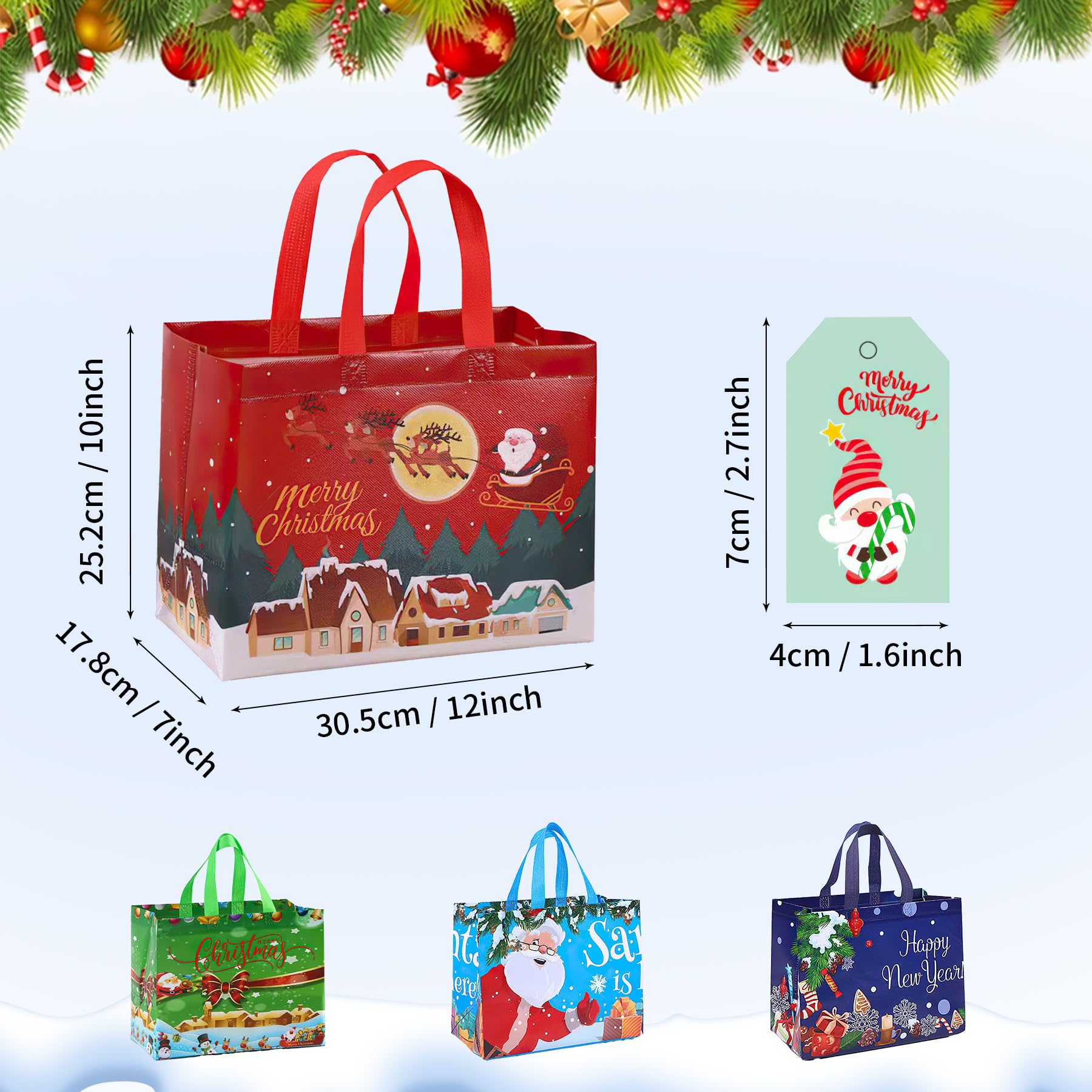 Green Sacs Cadeaux De Dessin Animé Non Tissés Impression De Père Noël Mignon Sac à Main Elk Et