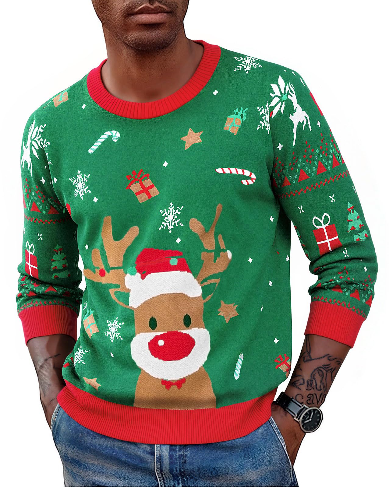 Saodimallsu Weihnachtspullover Familie Set Rundhals Langarm Weihnachten Strickpullover Herren Damen Kinder Rentier Muster Pullover Winter Warm Christmas Sweater