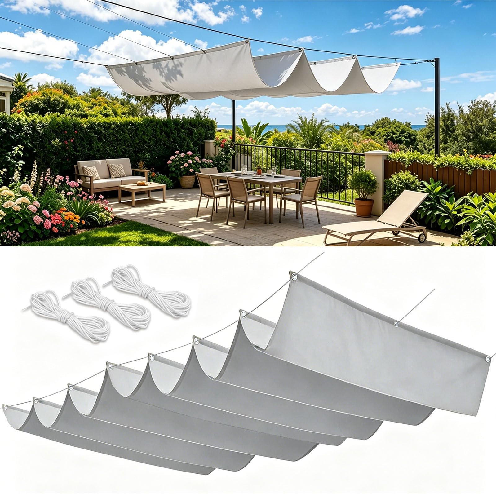 Żagiel Przeciwsłoneczny Wodoodporny 220 x 480 cm Prostokątny, Blokujący 98% Uv, Wodoodporny Żagiel Ogrodowy, Pergola Z Darmową Liną Na Ogrodowy Taras, Jasny szary