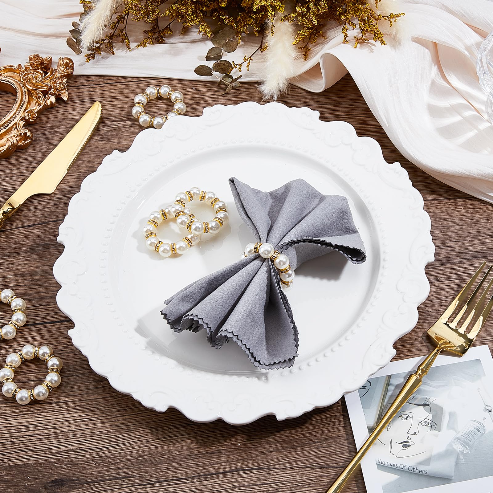 Peacoblue 120 Stück Goldene Serviettenringe mit Imitationsperle, Serviettenhalter für Tischdekoration, Vintage Serviettenringe für Hochzeit und Weihnachtsfeier