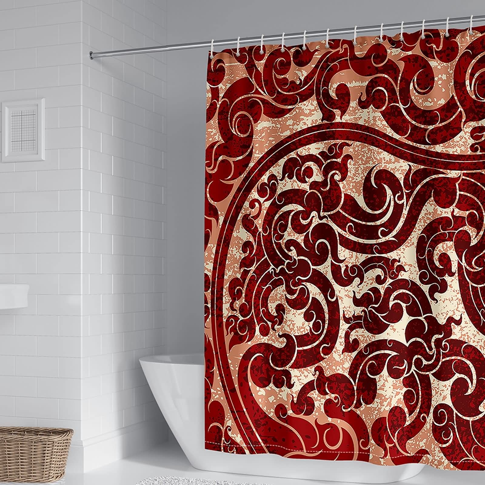 Rideau de douche salle de bain 180 x 200 lavable motif floral rouge