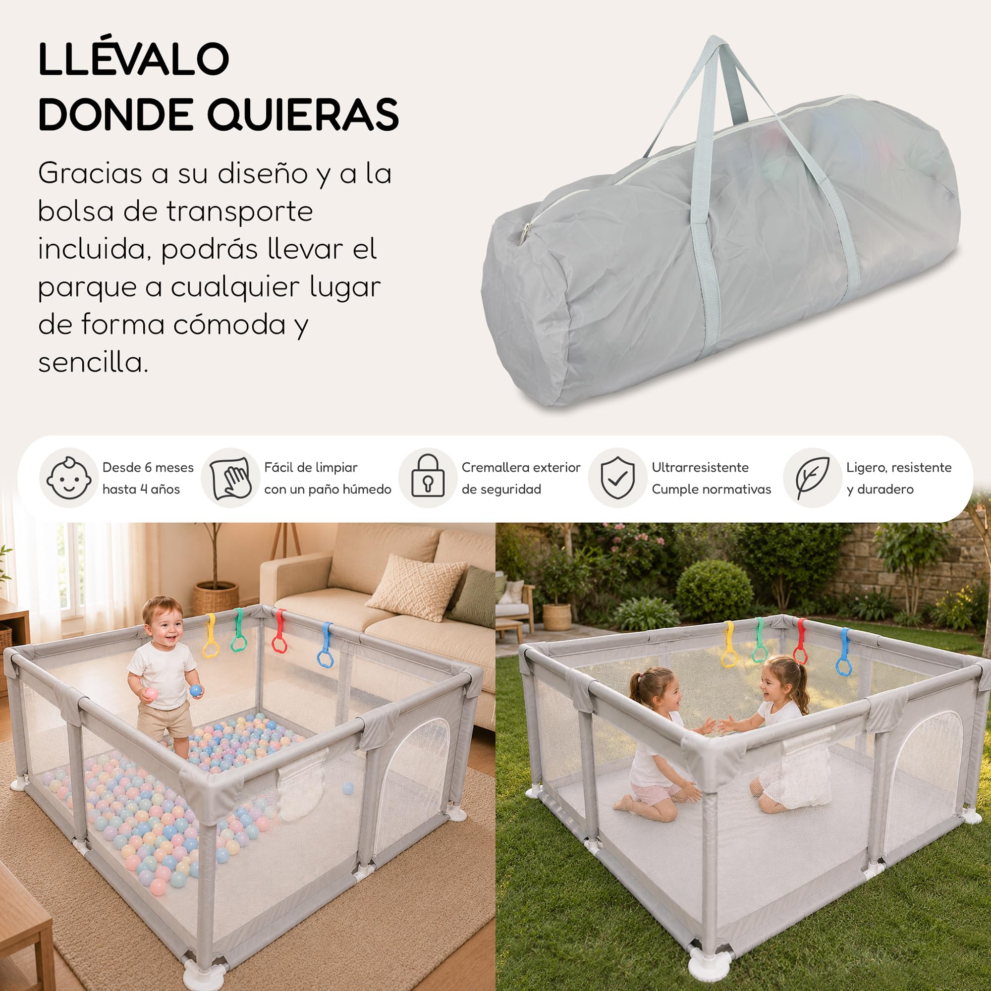 Parque Infantil Bebé Grande, Corralito de Juegos con Malla para Niños Bebes