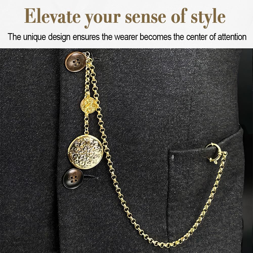 DONGKER Chaîne de Montre de Poche,Pendentif Médaillon Détachable de Style Antique de 30 Cm,pour Homme,Costume,Gilet,Chemise