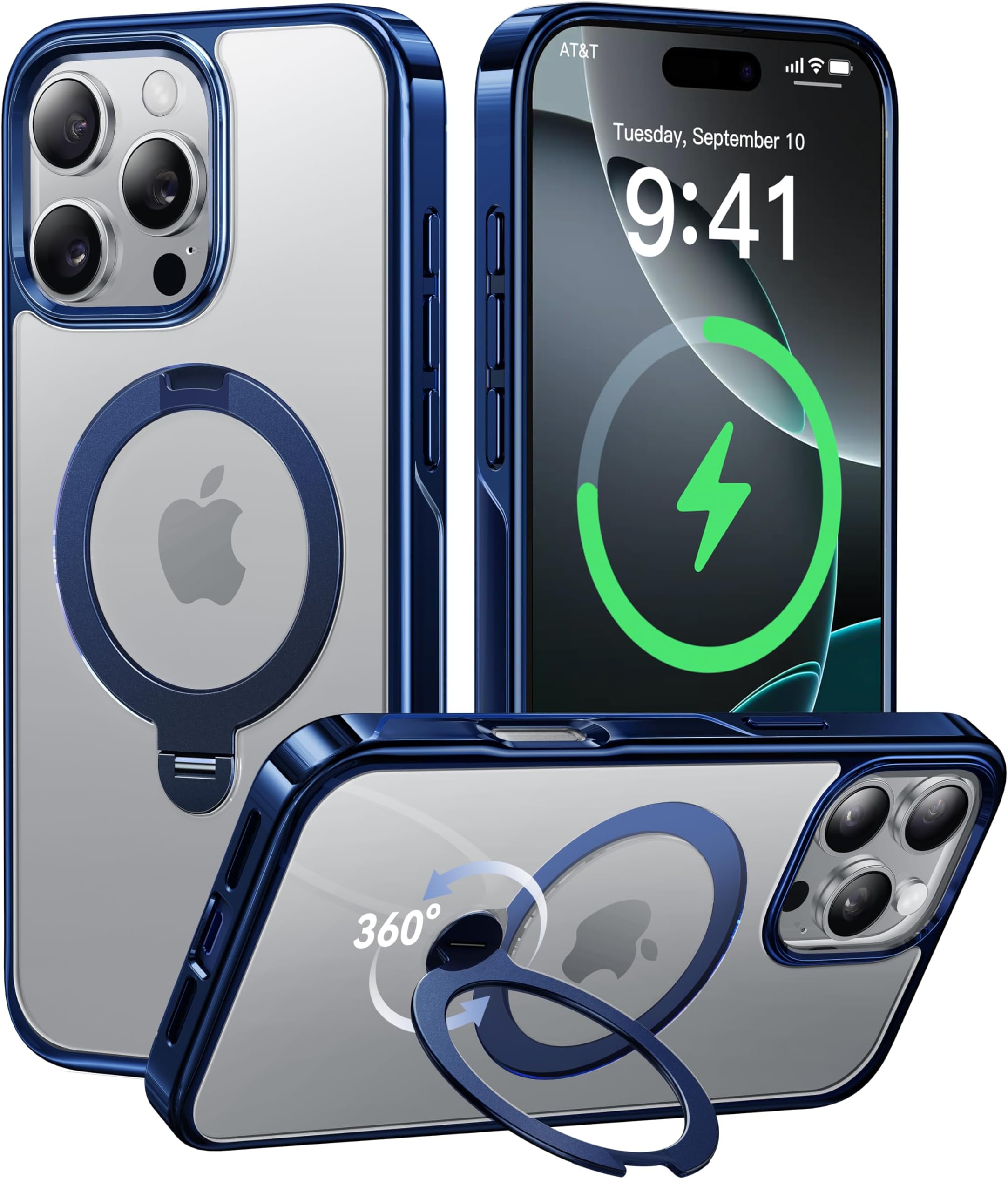CASEKOO Titanium 360° Rotatable Magnetic Stand for iPhone 16 Pro Case [Compatible with Magsafe][16FT Military Protection] Slim Phone 16 Pro Case with Stand Ring Kickstand 6.3'', Blue