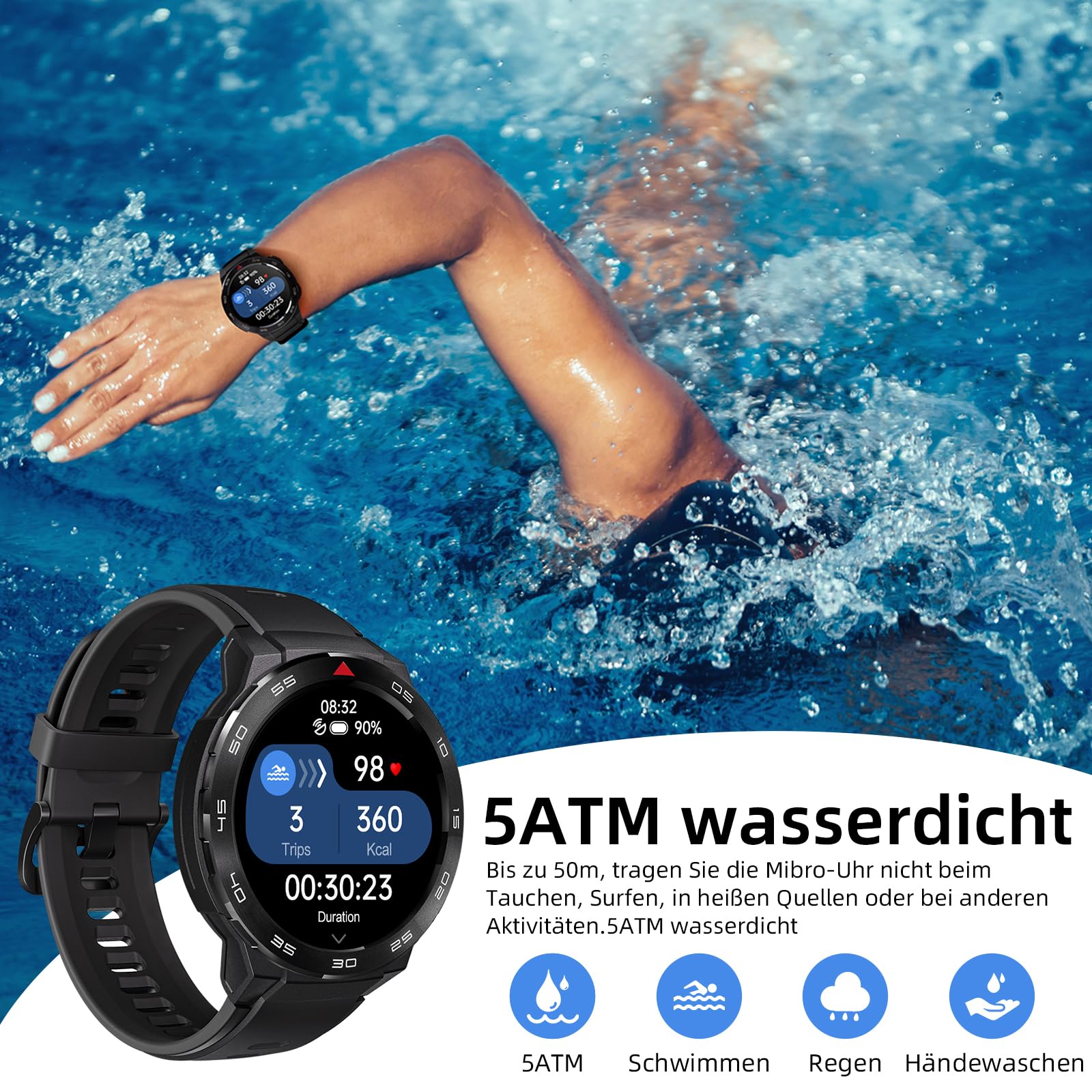 Mibro GS Pro Reloj Inteligente Hombre para Correr con Llamada Bluetooth, 1.43" AMOLED Smartwatch con GPS, 5ATM Impermeable, Altímetro, Barómetro, Brújula, 105 Modos Deportivos para Android iOS